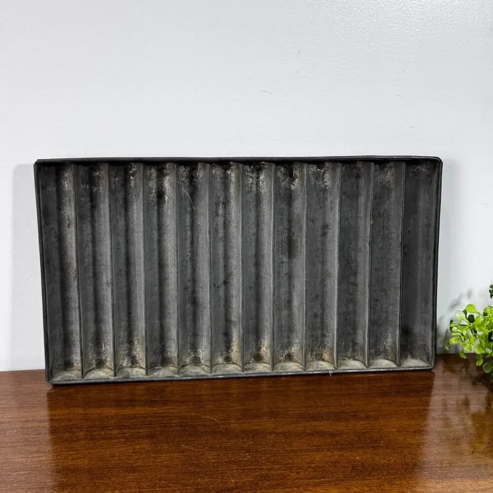 Vintage 10 Slot Metal Breadstick Baking Pan Bakery Tray Industrial Organizer